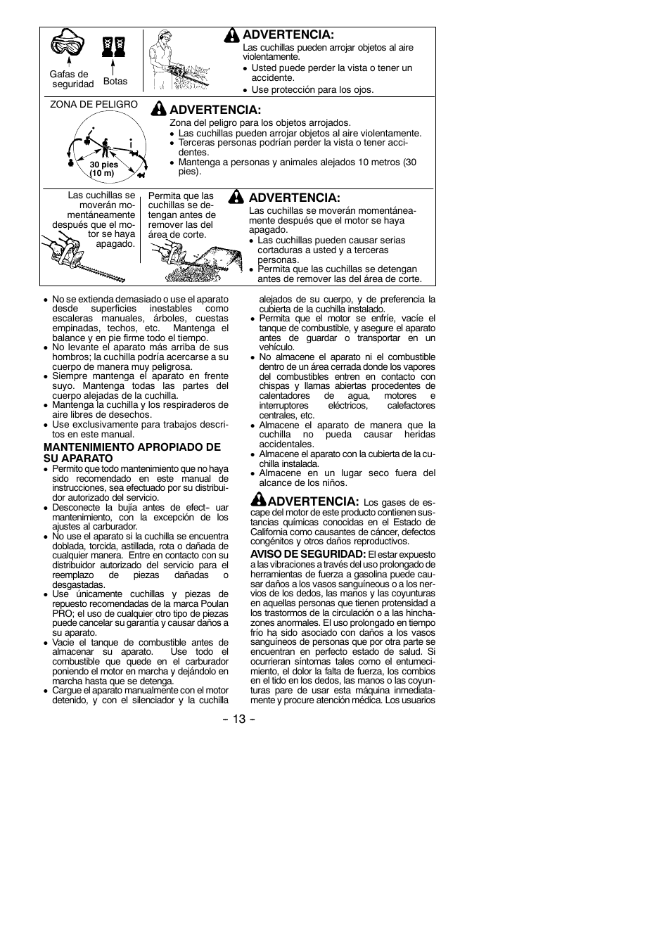 Advertencia | Poulan Pro PP2822 User Manual | Page 13 / 36