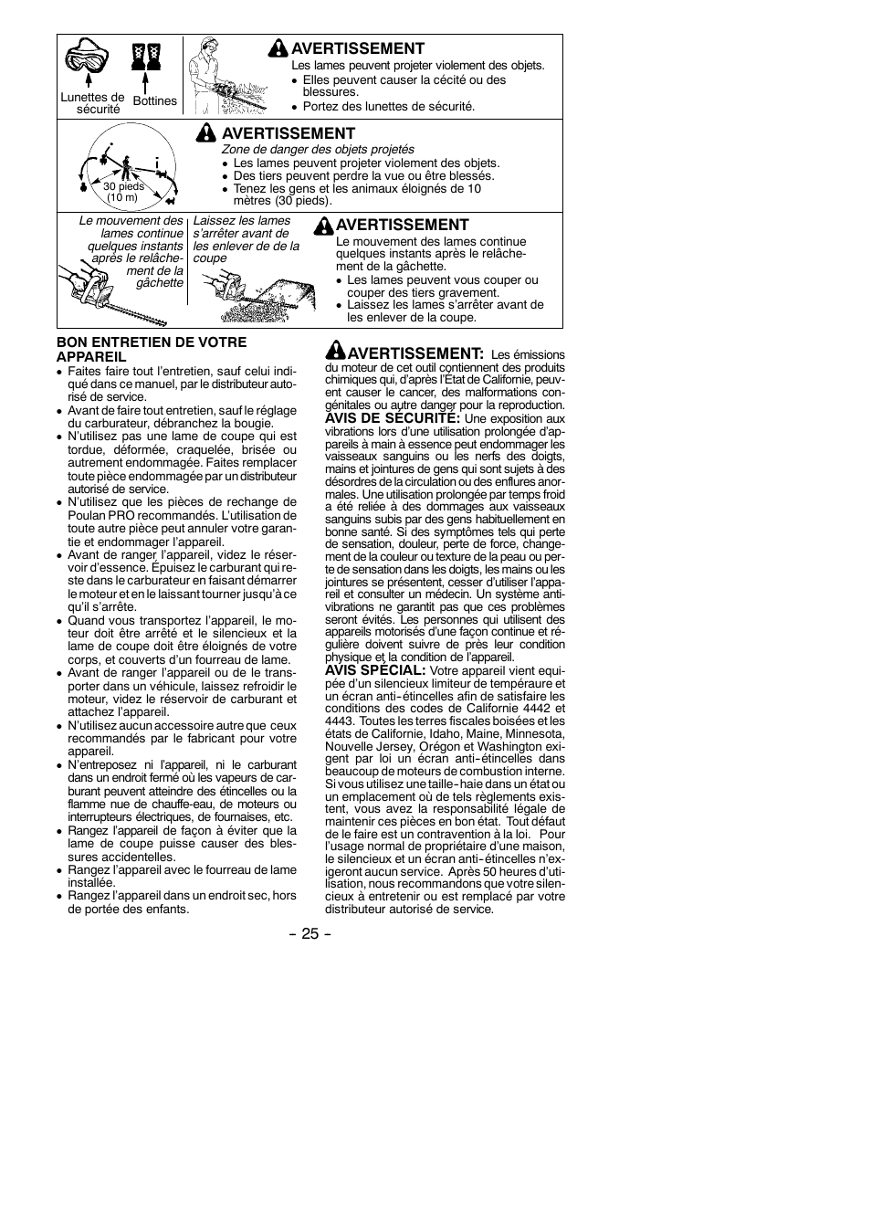 Avertissement | Poulan Pro PP2822 User Manual | Page 25 / 36