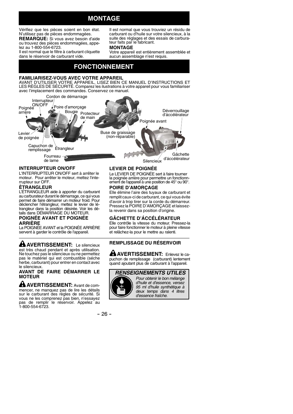 Montage, Fonctionnement | Poulan Pro PP2822 User Manual | Page 26 / 36