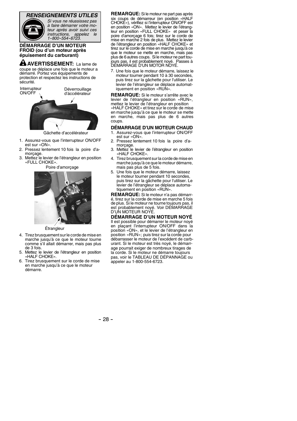 Renseignements utiles, Avertissement | Poulan Pro PP2822 User Manual | Page 28 / 36