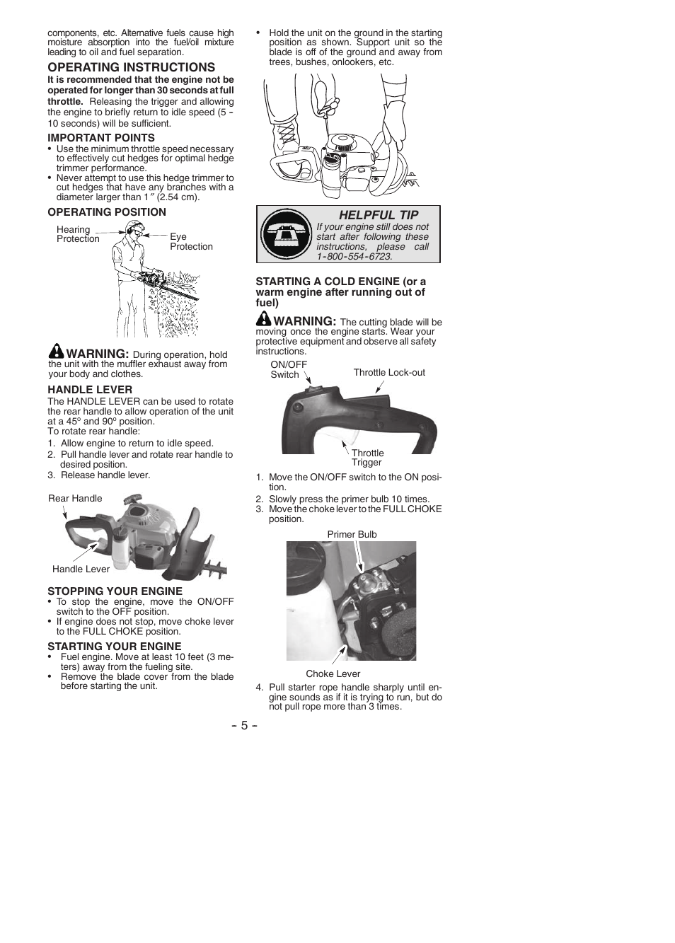 Operating instructions, Helpful tip, Warning | Poulan Pro PP2822 User Manual | Page 5 / 36