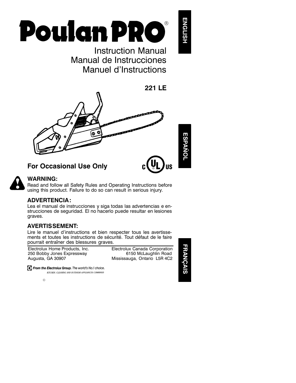 Poulan 221 LE User Manual | 18 pages