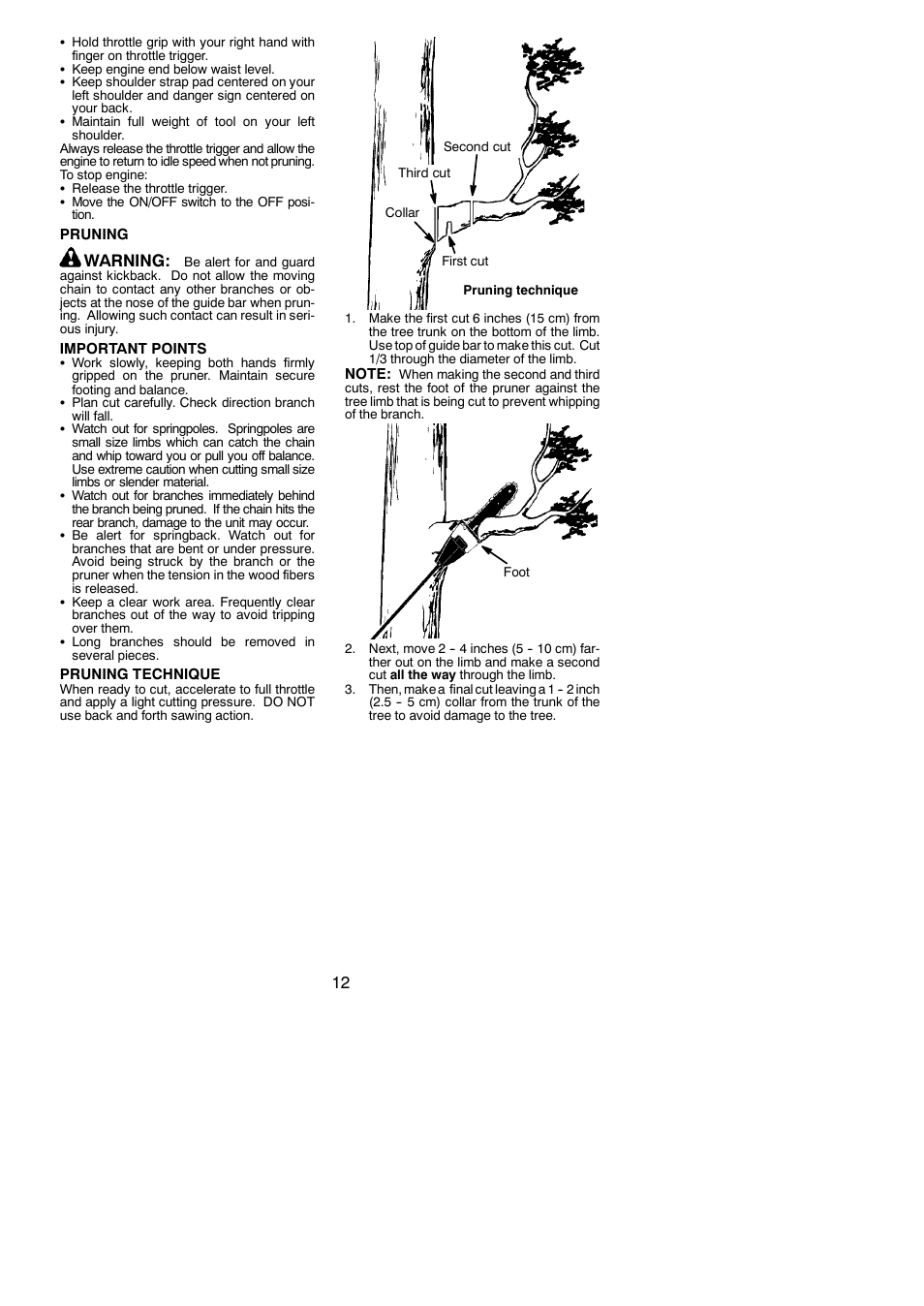 Warning | Poulan 545137281 User Manual | Page 12 / 19