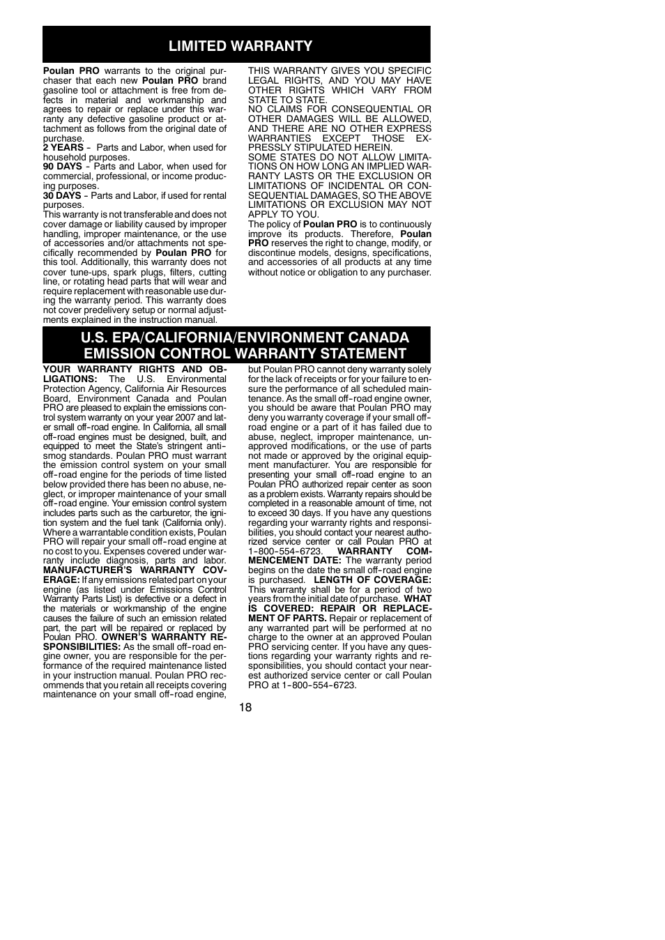 Limited warranty | Poulan 545137281 User Manual | Page 18 / 19