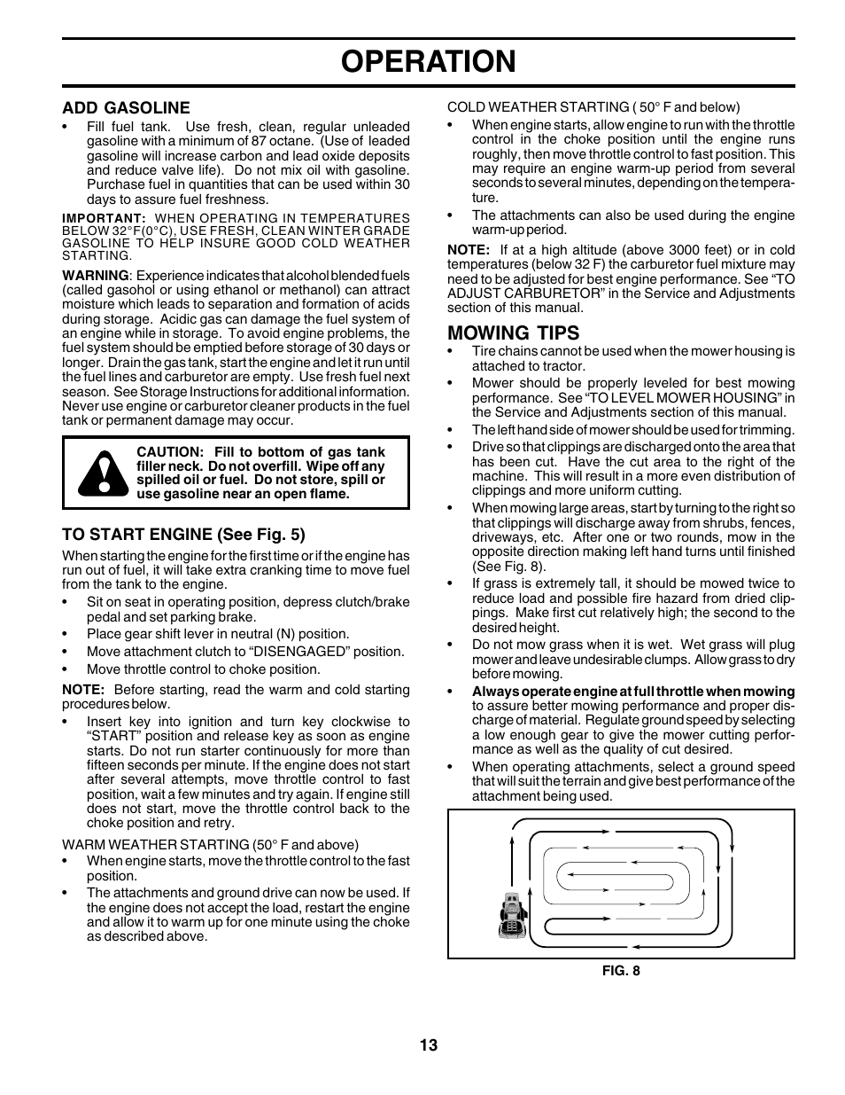 Operation, Mowing tips | Poulan 178097 User Manual | Page 13 / 48