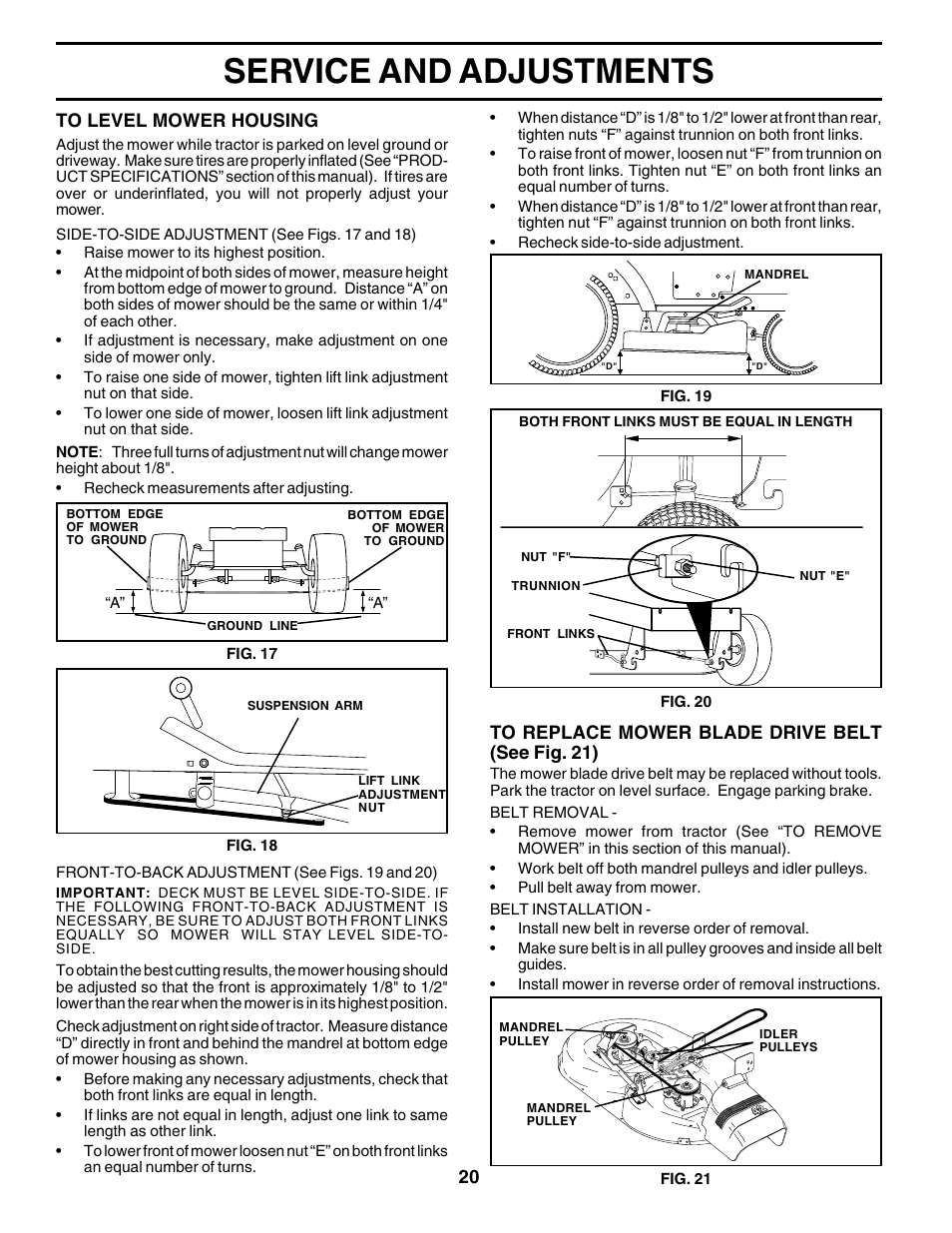 Service and adjustments | Poulan 178097 User Manual | Page 20 / 48