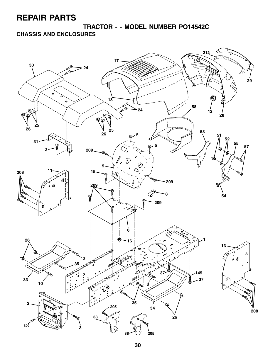 Repair parts, Chassis and enclosures | Poulan 178097 User Manual | Page 30 / 48