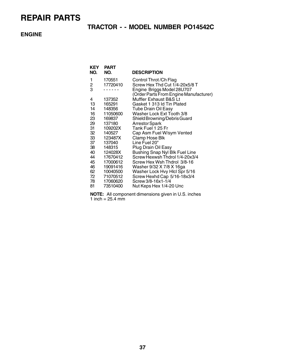 Repair parts | Poulan 178097 User Manual | Page 37 / 48