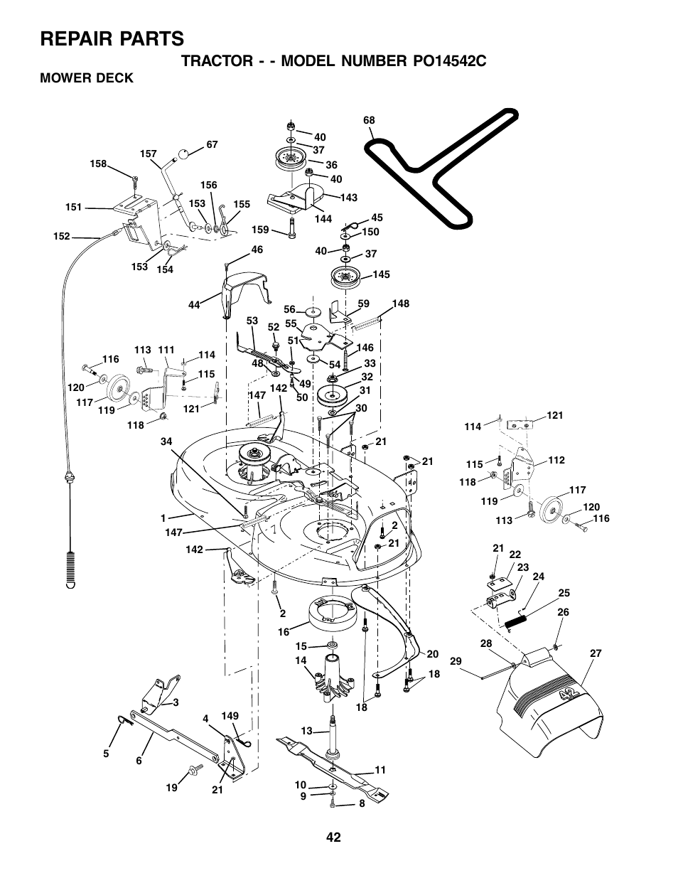 Repair parts, Mower deck | Poulan 178097 User Manual | Page 42 / 48