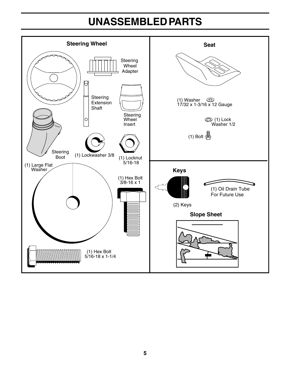 Unassembled parts | Poulan 178097 User Manual | Page 5 / 48