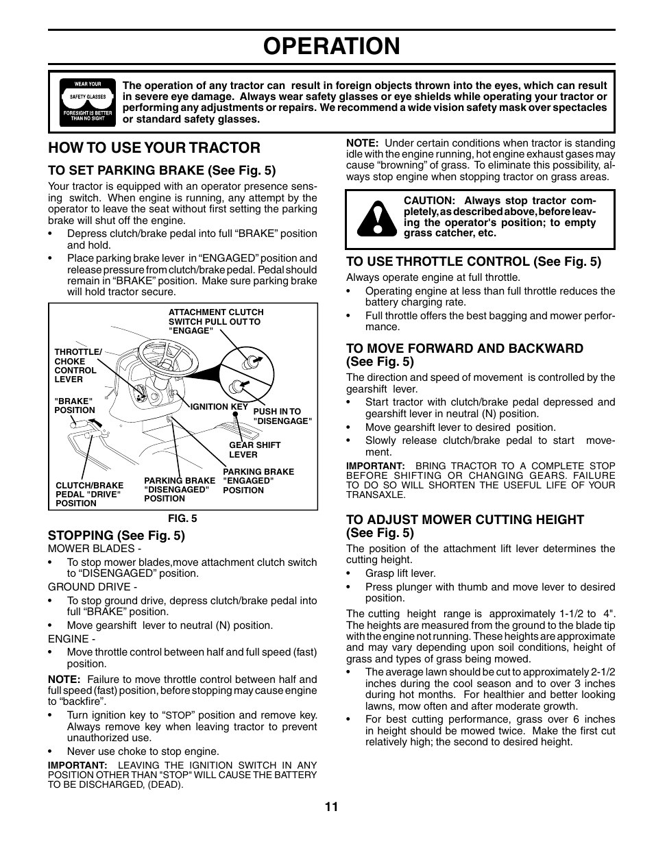 Operation, How to use your tractor | Poulan 194993 User Manual | Page 11 / 30