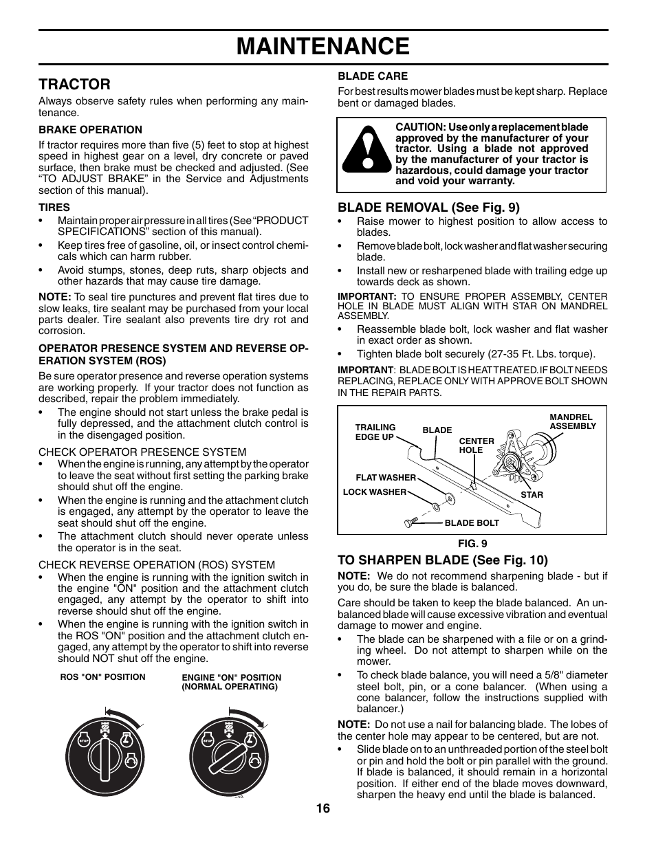 Maintenance, Tractor | Poulan 194993 User Manual | Page 16 / 30