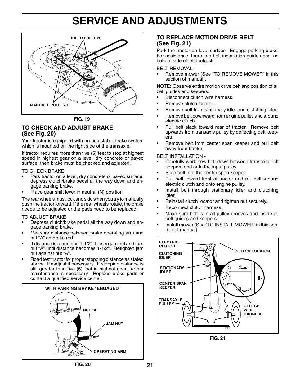 Service and adjustments | Poulan 194993 User Manual | Page 21 / 30