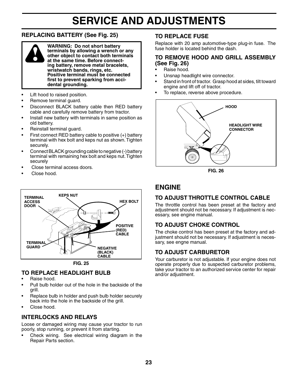 Service and adjustments, Engine | Poulan 194993 User Manual | Page 23 / 30