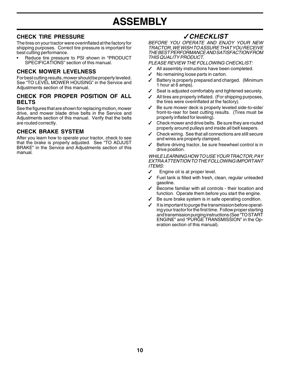 Assembly, Checklist | Poulan 179419 User Manual | Page 10 / 48