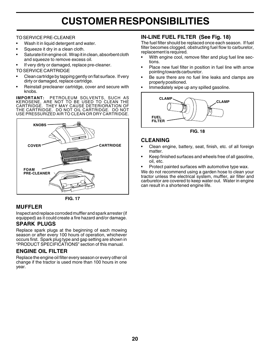 Customer responsibilities | Poulan 179419 User Manual | Page 20 / 48