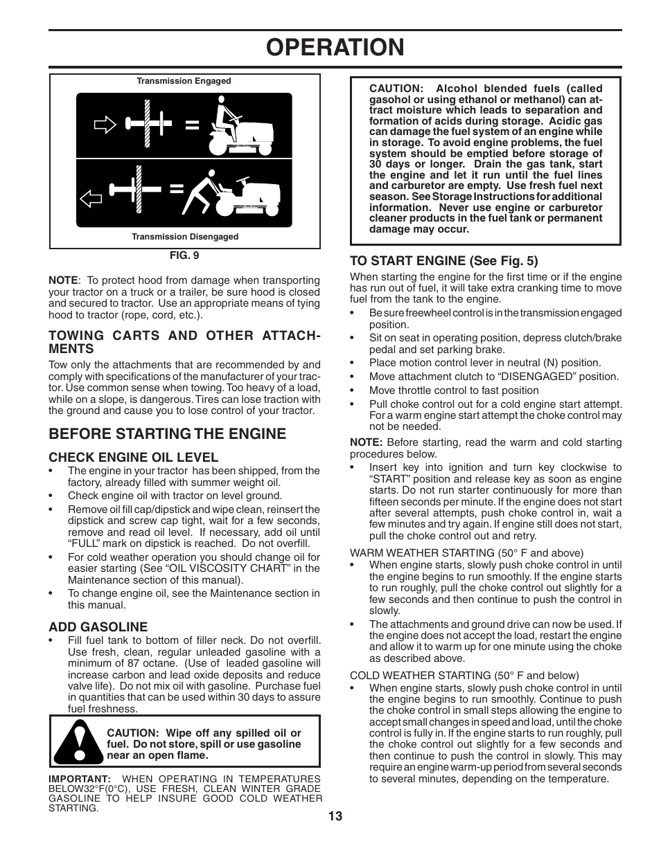 Operation, Before starting the engine | Poulan 188781 User Manual | Page 13 / 48