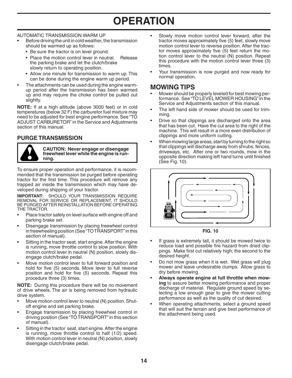 Operation, Mowing tips | Poulan 188781 User Manual | Page 14 / 48