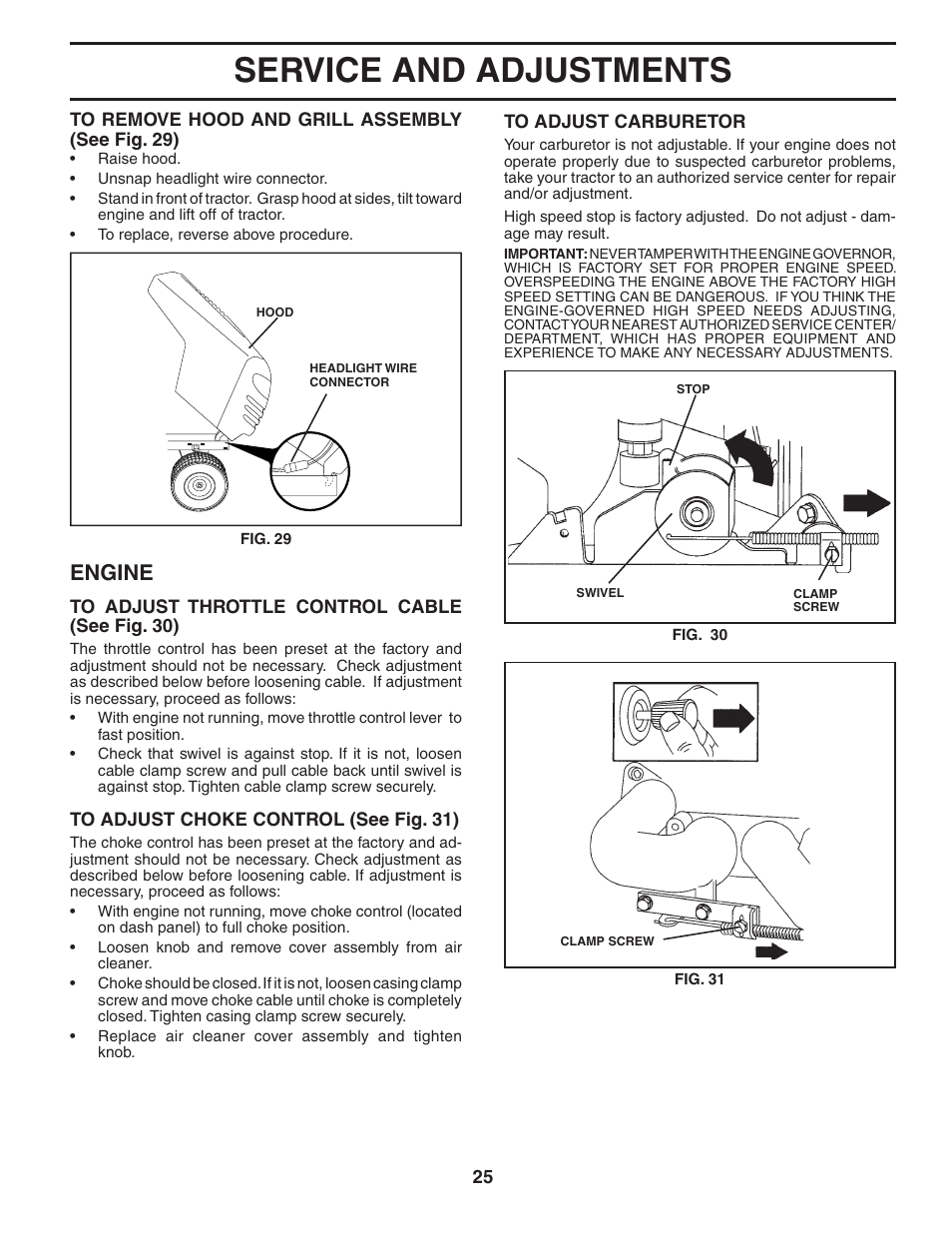 Service and adjustments, Engine | Poulan 188781 User Manual | Page 25 / 48