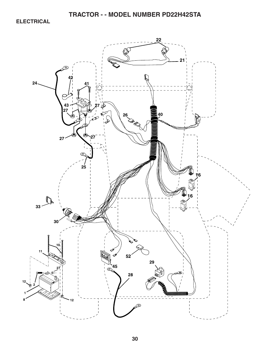 Tractor - - model number pd22h42sta, Electrical | Poulan 188781 User Manual | Page 30 / 48