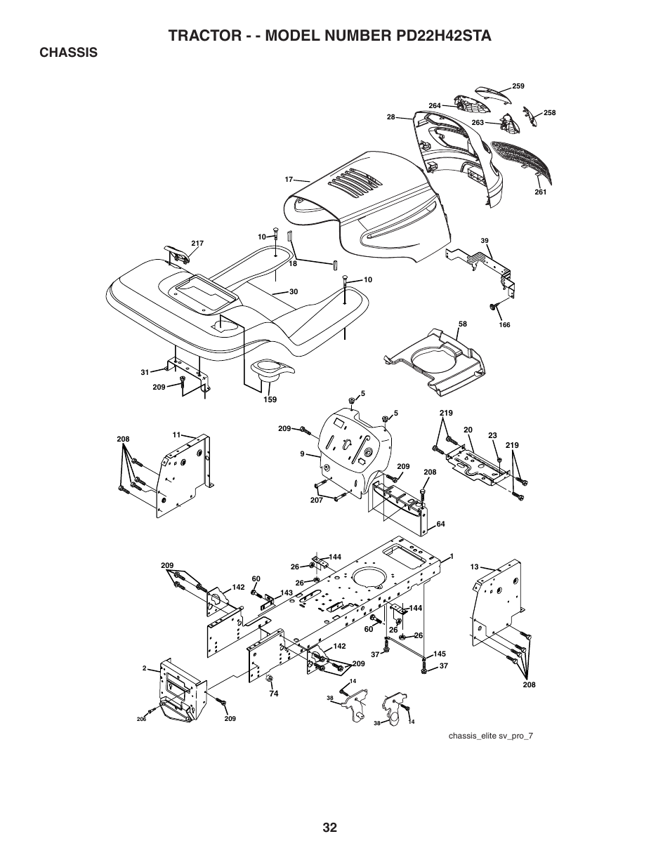 Tractor - - model number pd22h42sta, Chassis | Poulan 188781 User Manual | Page 32 / 48
