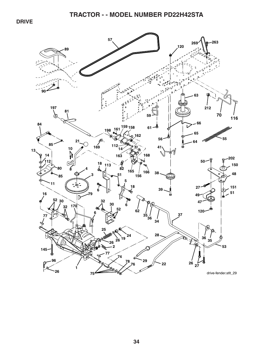 Tractor - - model number pd22h42sta, Drive | Poulan 188781 User Manual | Page 34 / 48
