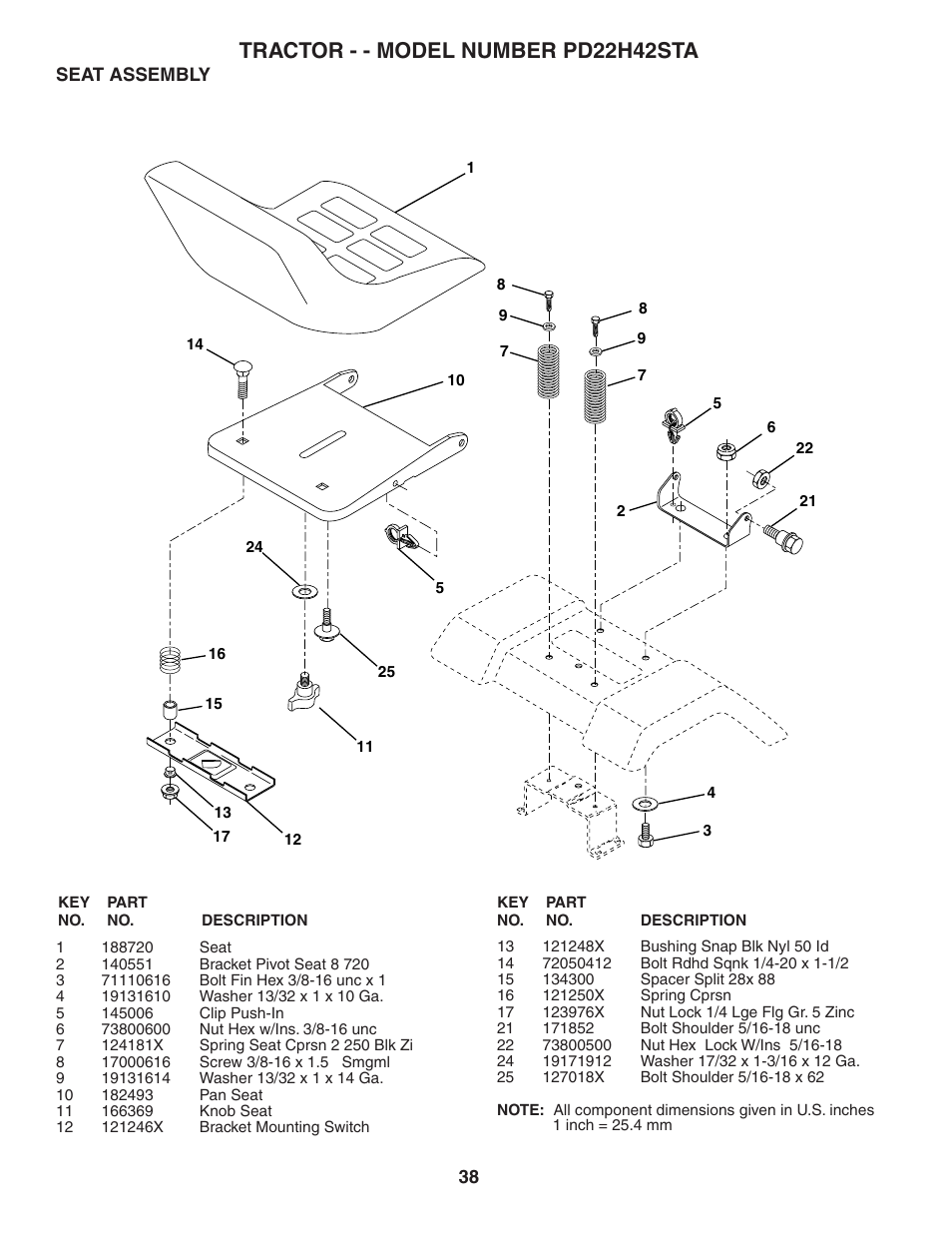 Tractor - - model number pd22h42sta | Poulan 188781 User Manual | Page 38 / 48