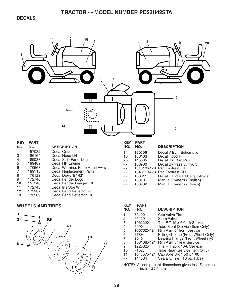 Tractor - - model number pd22h42sta | Poulan 188781 User Manual | Page 39 / 48