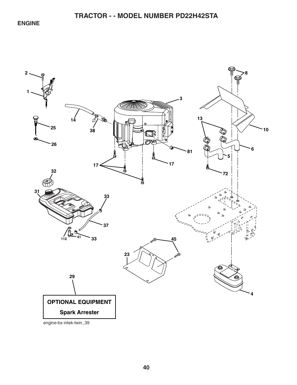 Tractor - - model number pd22h42sta | Poulan 188781 User Manual | Page 40 / 48