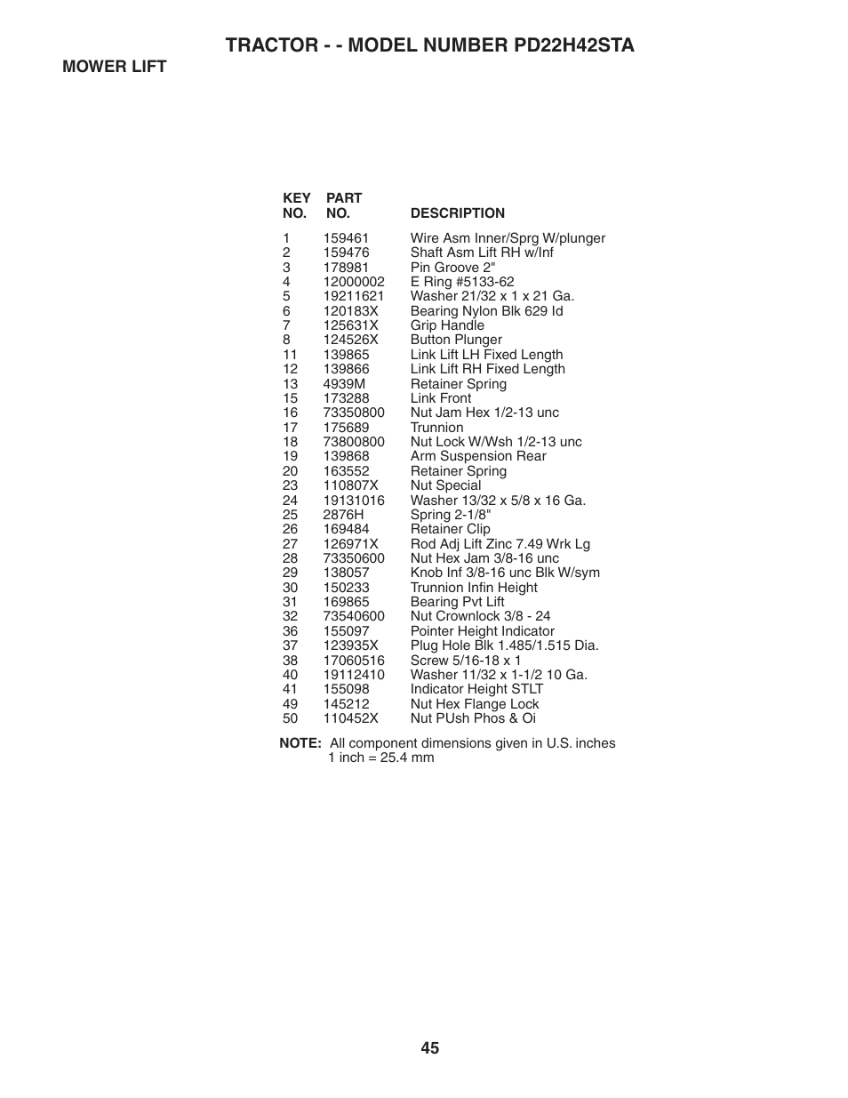 Tractor - - model number pd22h42sta | Poulan 188781 User Manual | Page 45 / 48