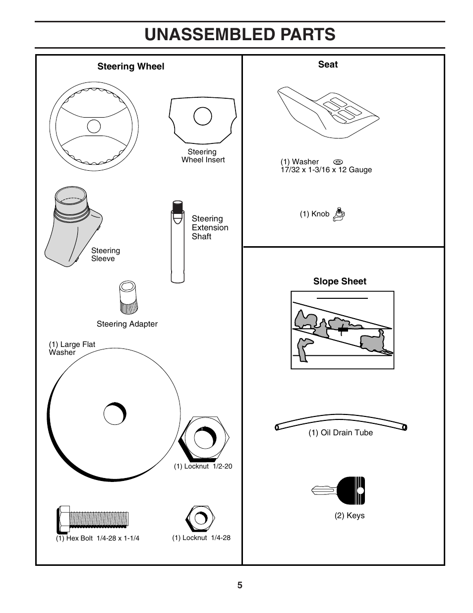 Unassembled parts | Poulan 188781 User Manual | Page 5 / 48