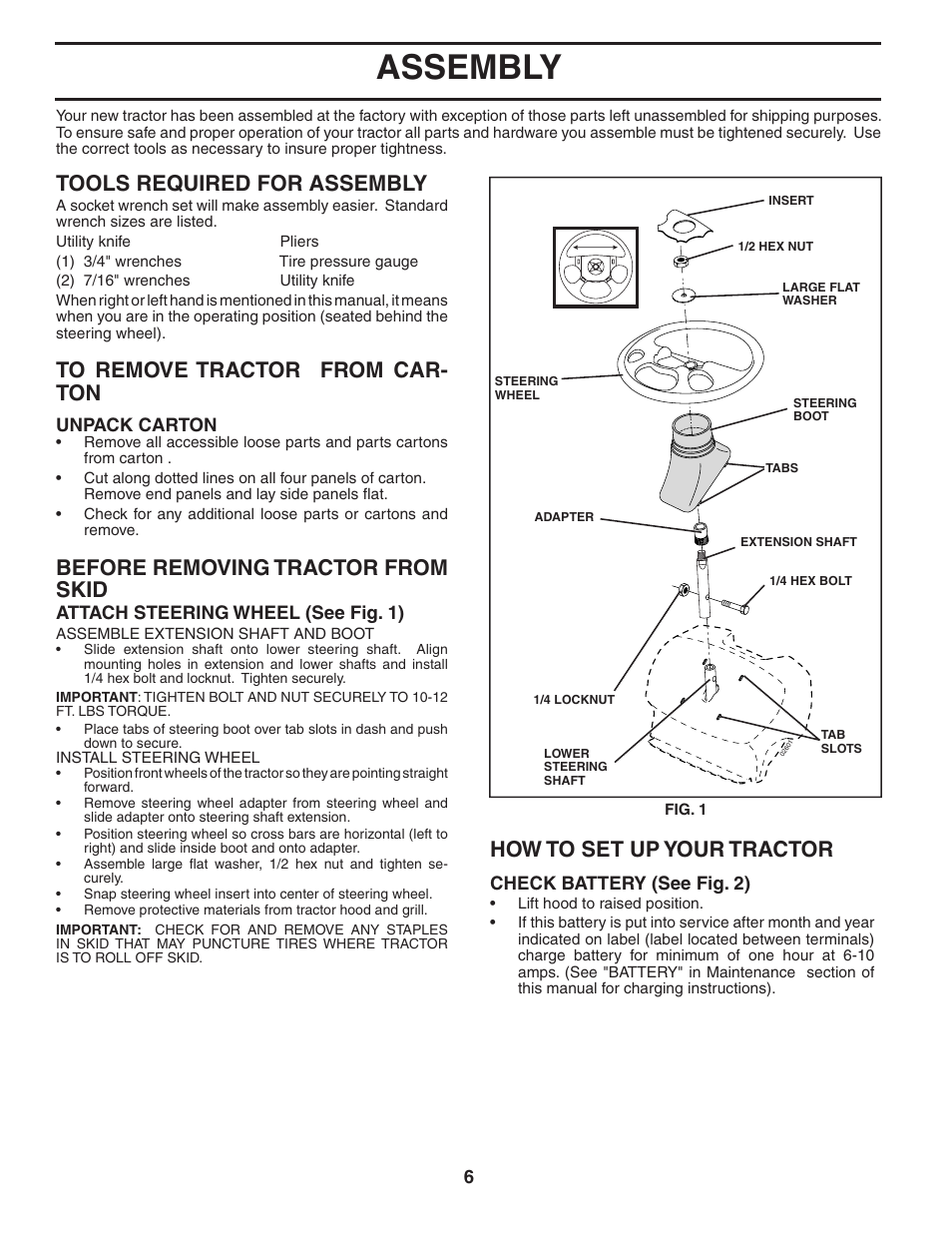 Assembly, Tools required for assembly, Before removing tractor from skid | How to set up your tractor | Poulan 188781 User Manual | Page 6 / 48