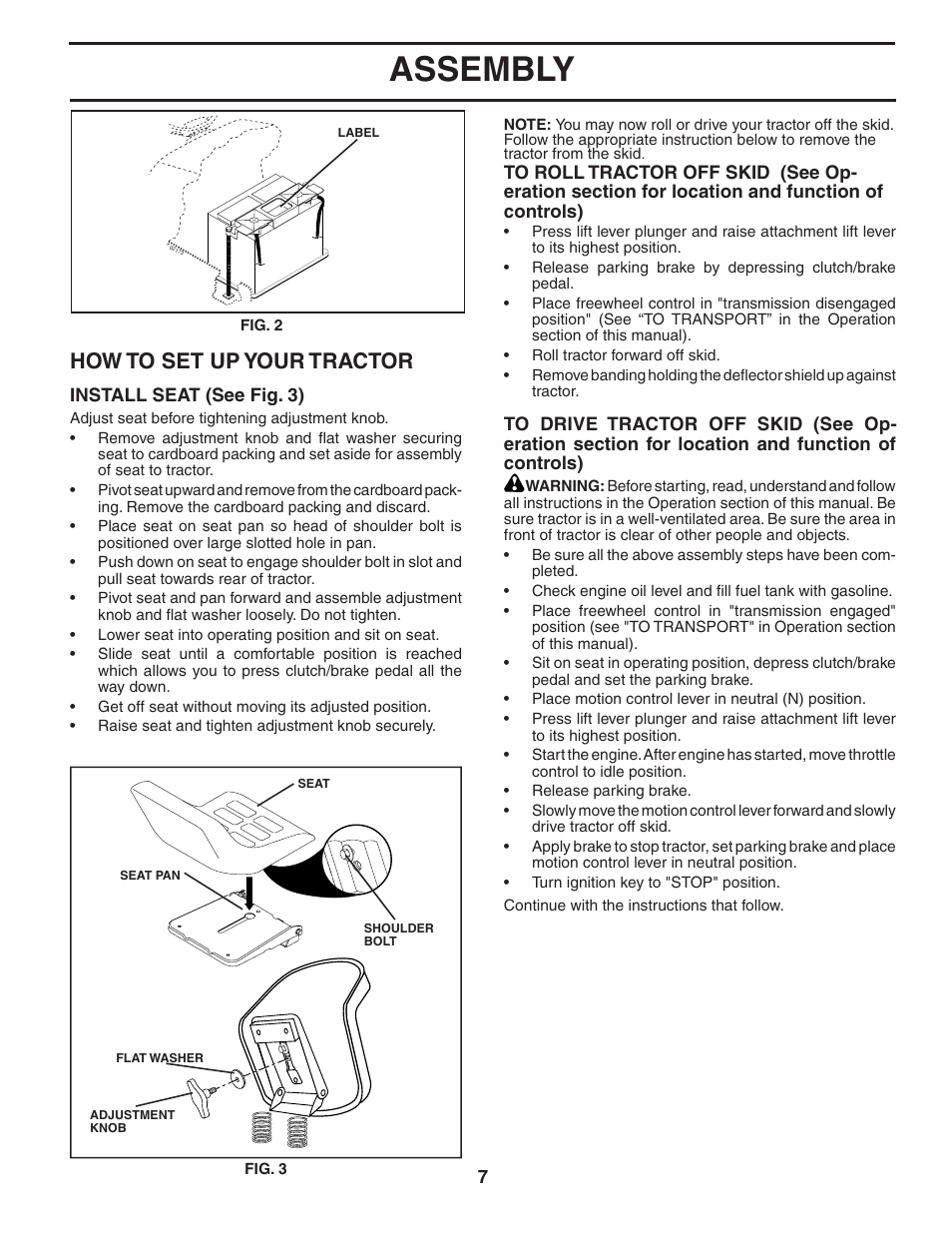 Assembly, How to set up your tractor | Poulan 188781 User Manual | Page 7 / 48