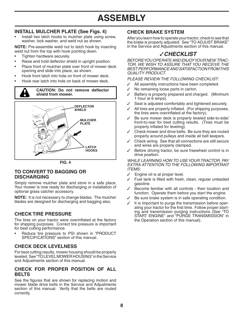 Assembly, Che cklist | Poulan 188781 User Manual | Page 8 / 48