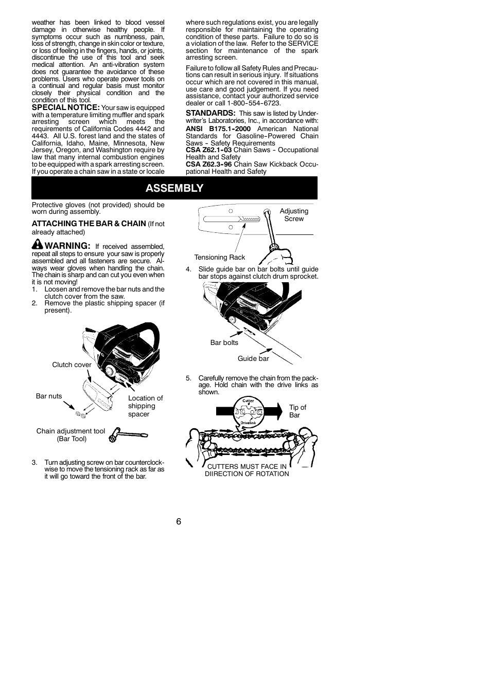 Assembly, Warning | Poulan Pro PP3816 User Manual | Page 6 / 19