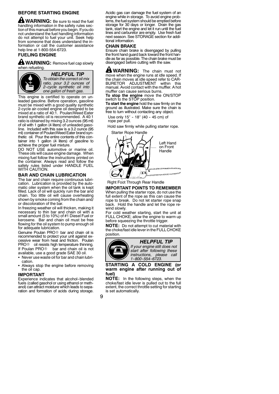 Warning, Helpful tip | Poulan Pro PP3816 User Manual | Page 9 / 19