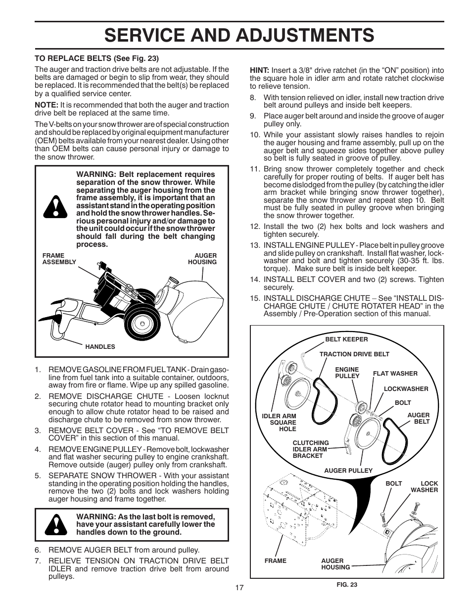 Service and adjustments | Poulan 185143 User Manual | Page 17 / 32