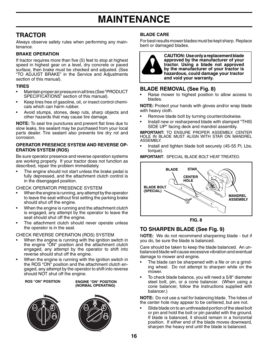Maintenance, Tractor | Poulan 401152 User Manual | Page 16 / 30
