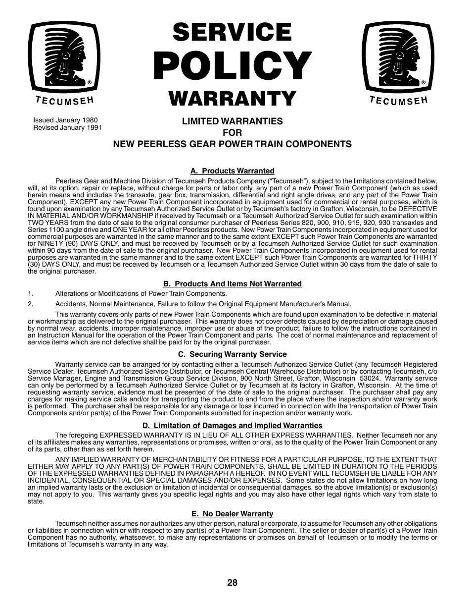 Policy, Service, Warranty | Poulan 401152 User Manual | Page 28 / 30