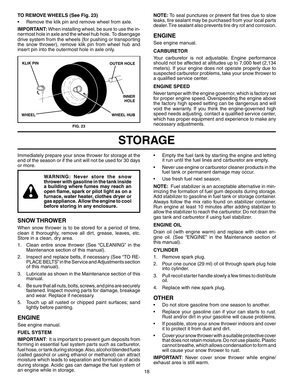 Storage | Poulan 192042 User Manual | Page 18 / 20