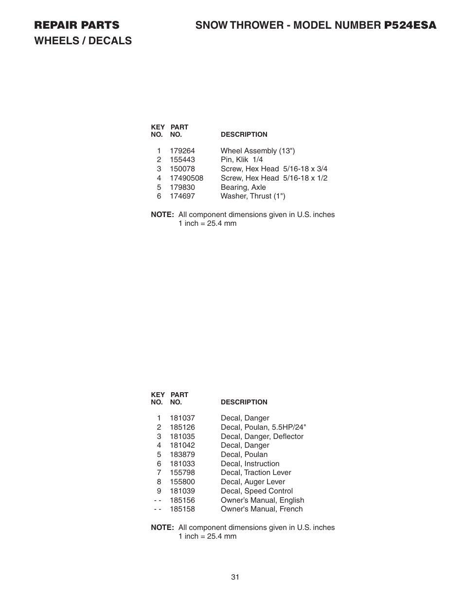 Poulan 185156 User Manual | Page 31 / 32