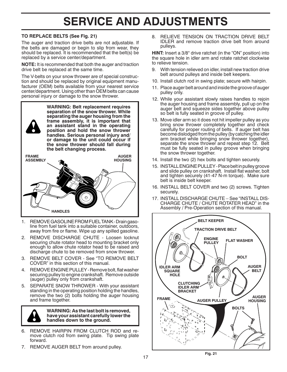 Service and adjustments | Poulan 435564 User Manual | Page 17 / 40