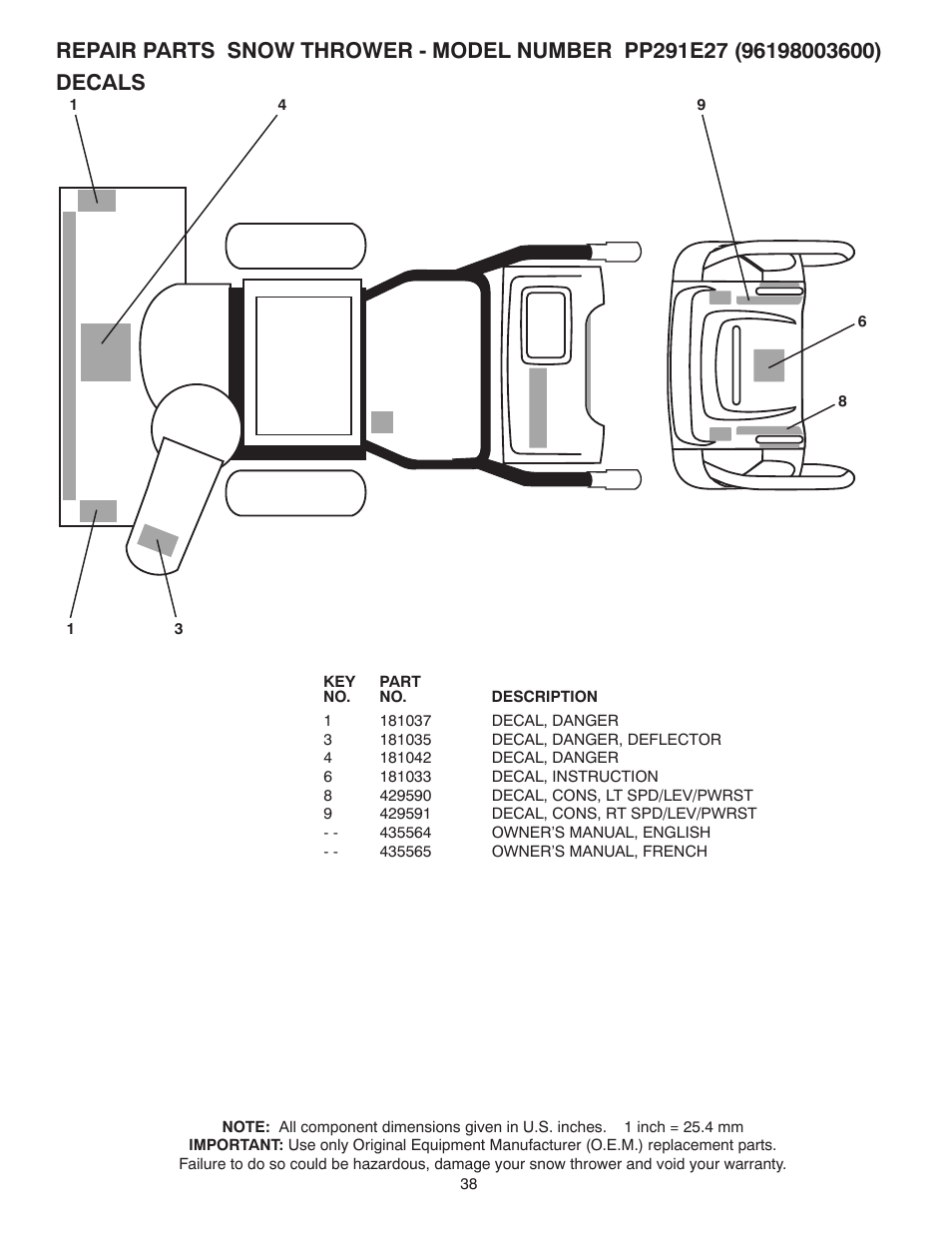 Decals | Poulan 435564 User Manual | Page 38 / 40