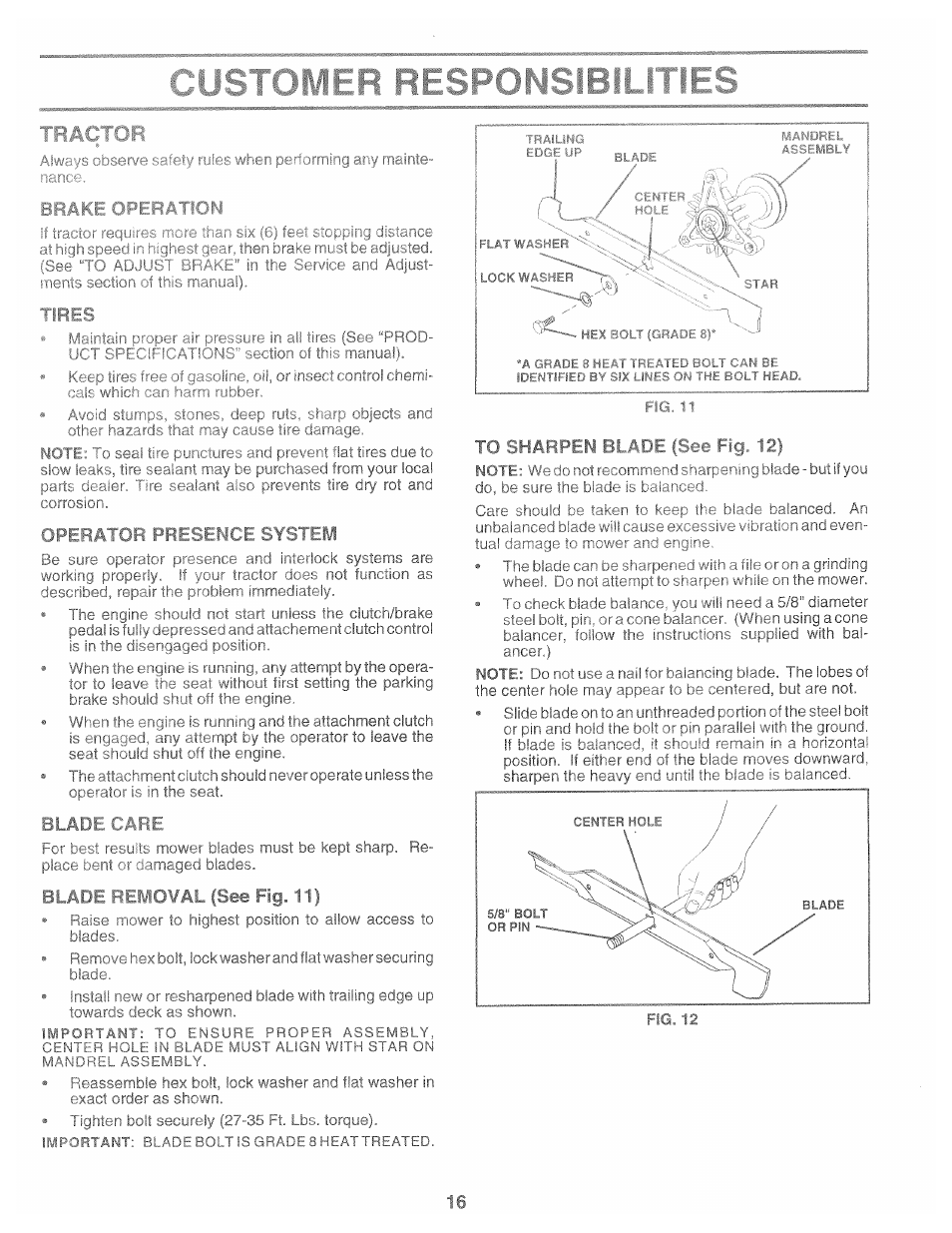 Blade removal (see fig. 11) | Poulan 169482 User Manual | Page 16 / 42