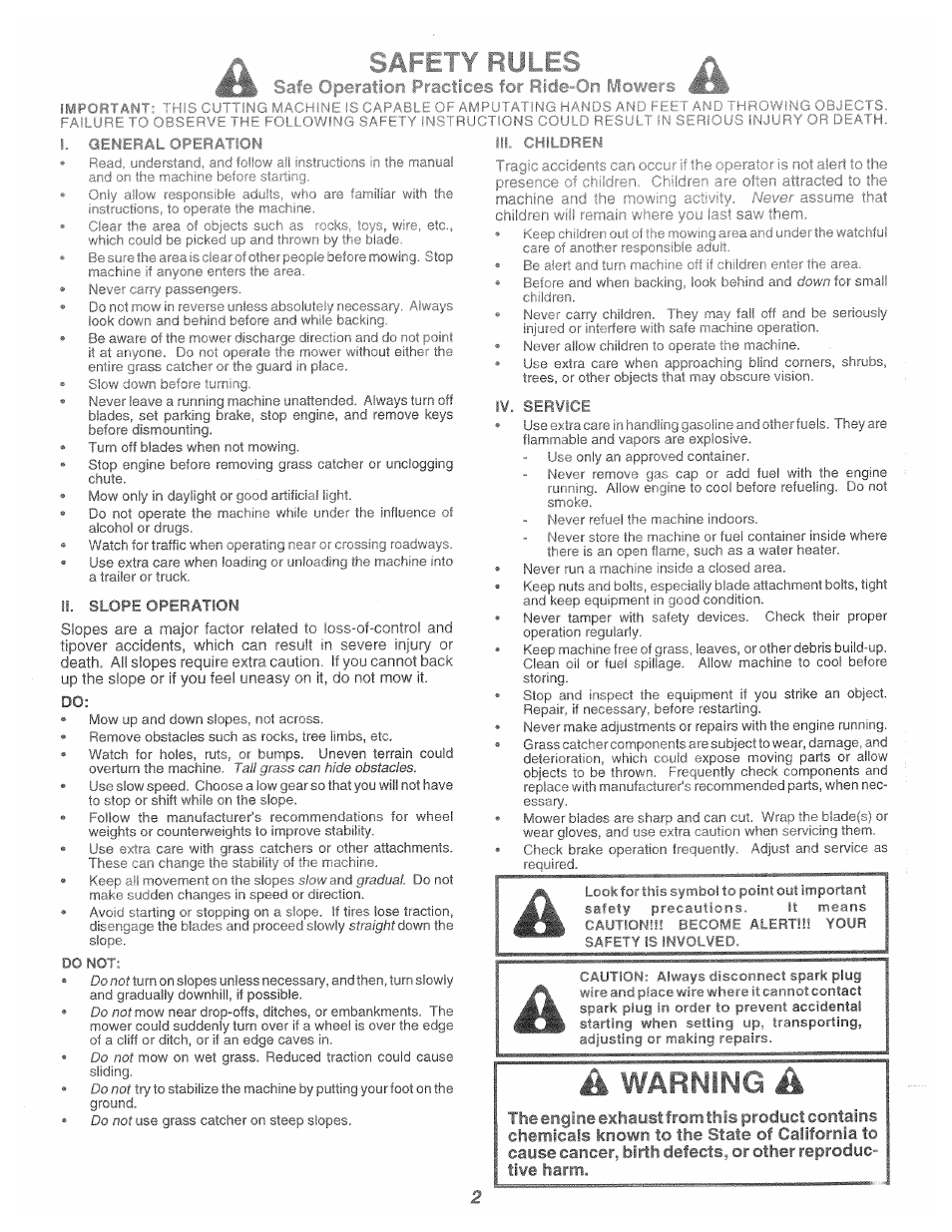 Birth, The state of california to cause cancer, Defects, or other reproduc­ tive harm | Poulan 169482 User Manual | Page 2 / 42