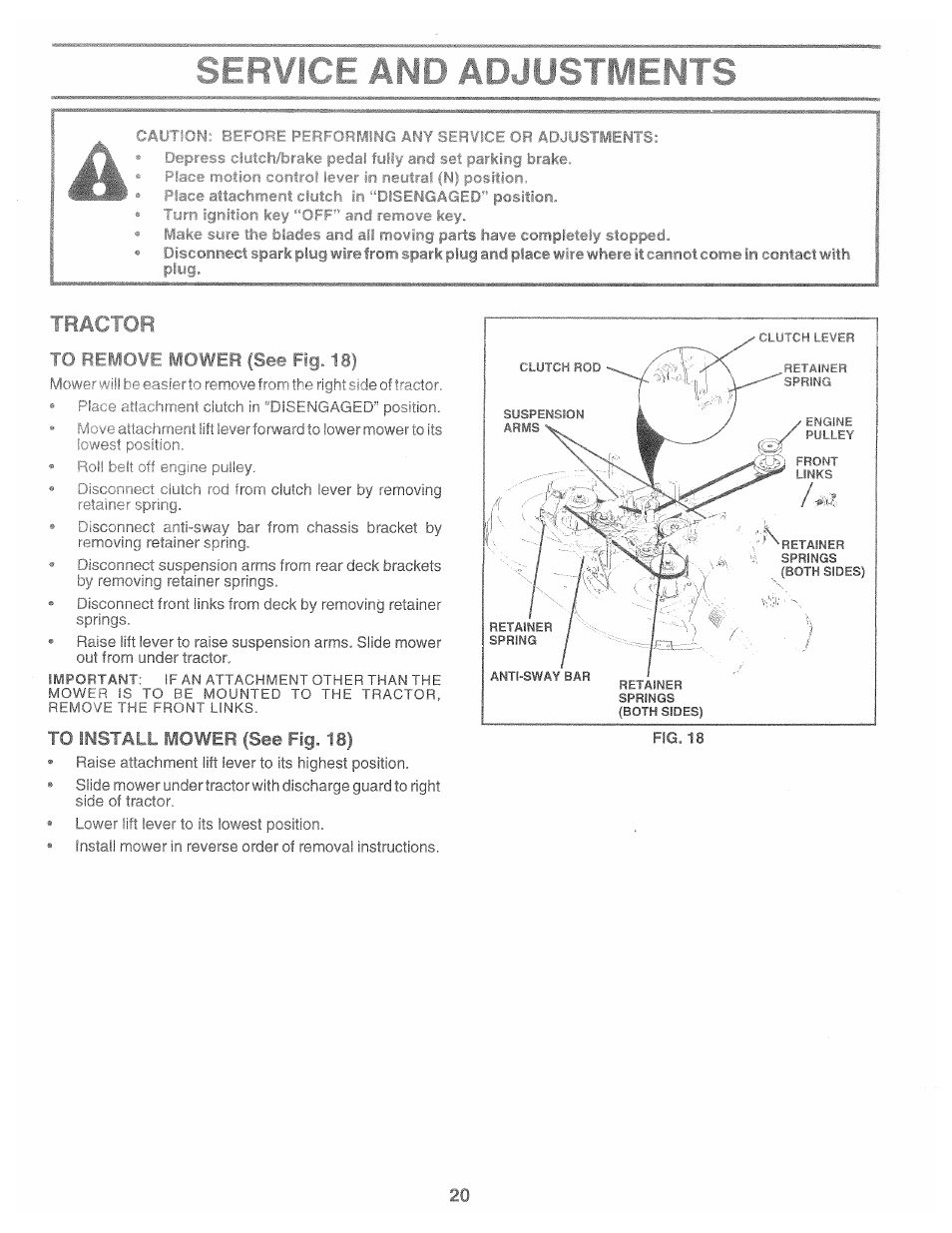 Iower (see fig. 18), Ii i^tiifm, Tractor | Mower (see fig. 18), Iower | Poulan 169482 User Manual | Page 20 / 42