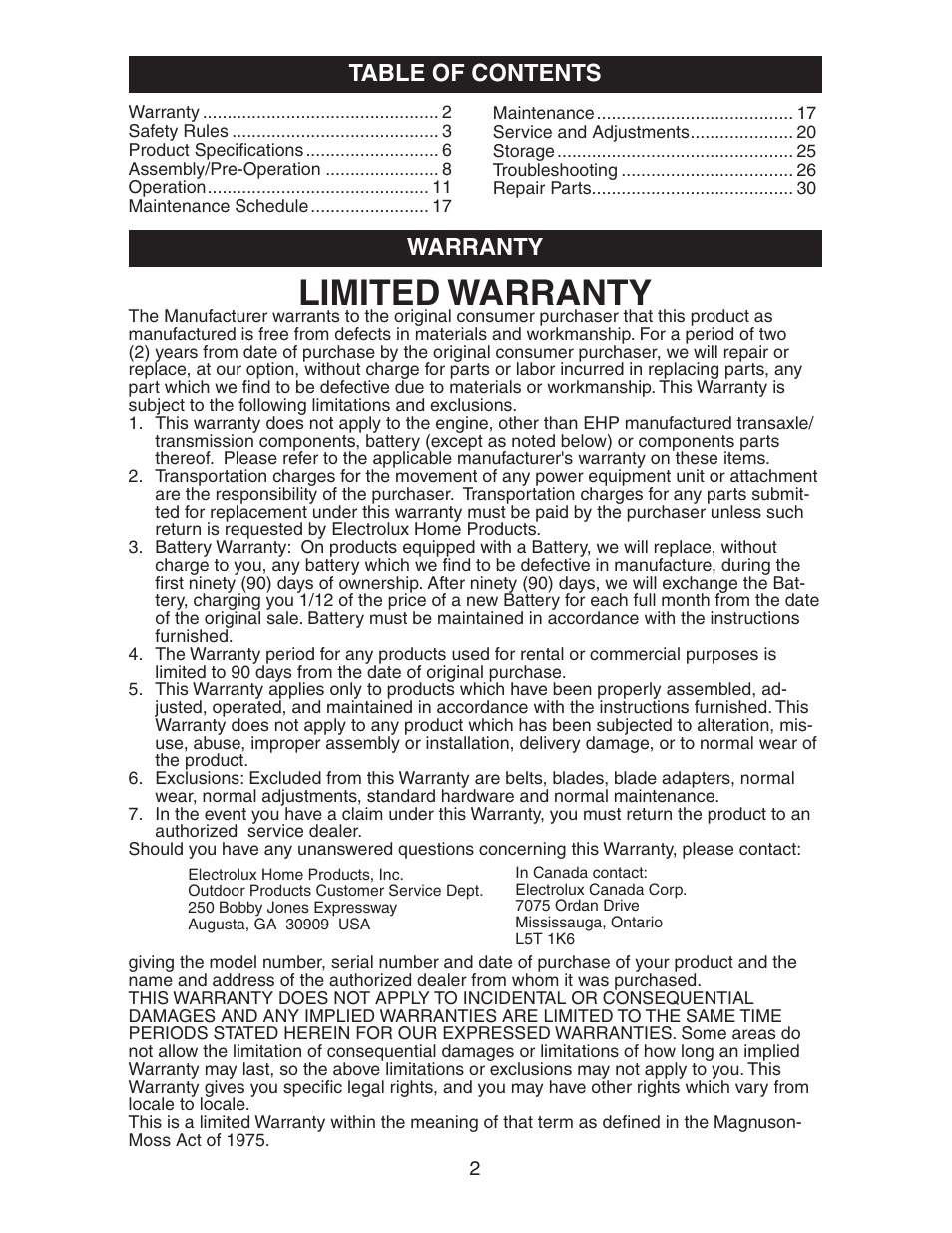 Poulan 191616 User Manual | Page 2 / 29