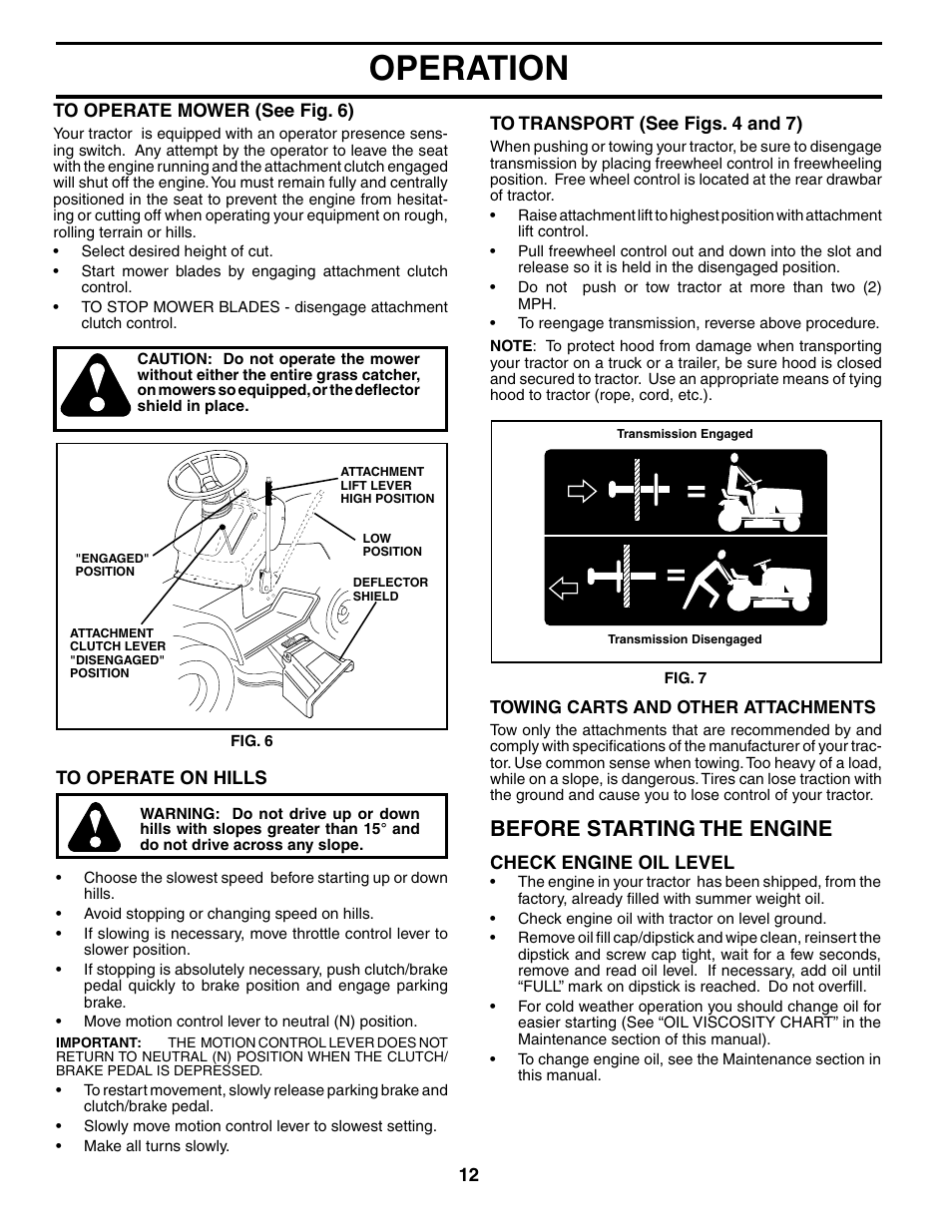 Operation, Before starting the engine | Poulan 190288 User Manual | Page 12 / 29