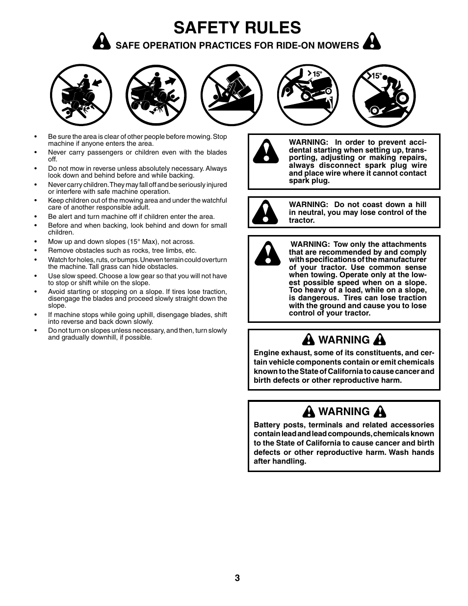 Safety rules, Warning | Poulan 190288 User Manual | Page 3 / 29