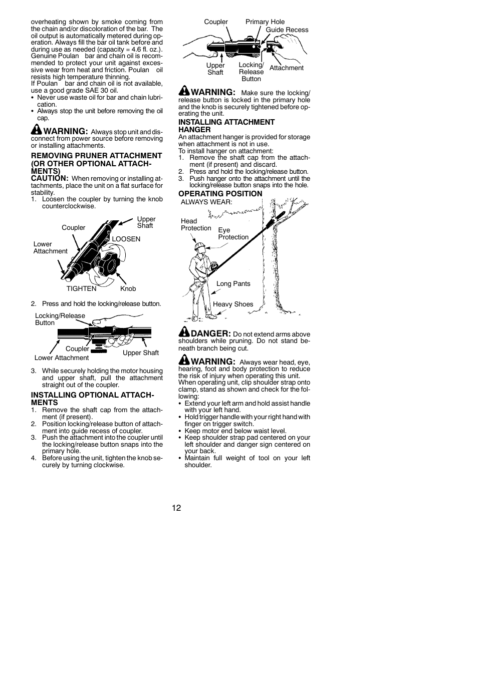 Warning, Danger | Poulan 545117550 User Manual | Page 12 / 17
